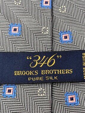 346 Brooks Brothers Silk Repp Tie Necktie Gray w Pink Blue Pattern USA Made